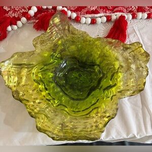 Iridescent Art Glass Oyster Shell Ombre Green